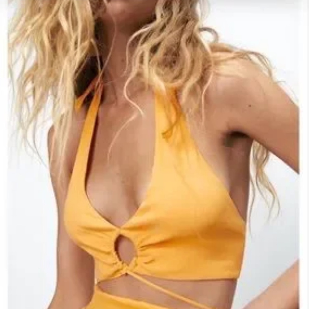 Zara Orange Halter Tie crop top with Unique Cut-Out